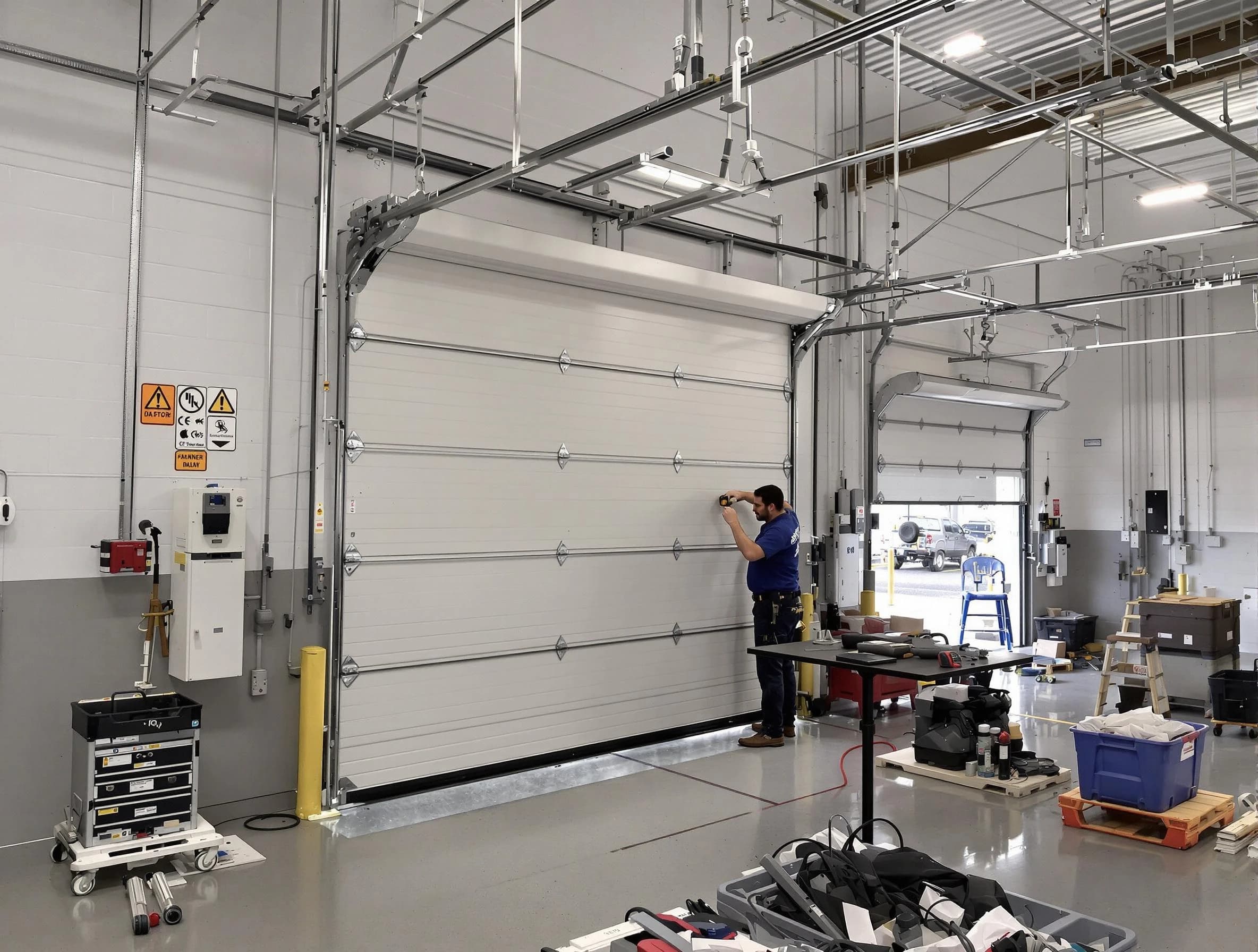 Commercial garage door repair being performed by Hopewell Garage Door Repair expert in Hopewell