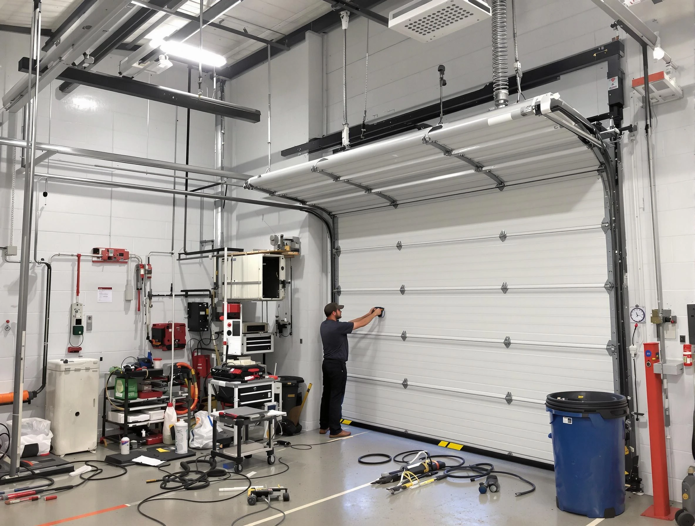 Hopewell Garage Door Repair certified technician performing commercial door repair at a Hopewell business facility